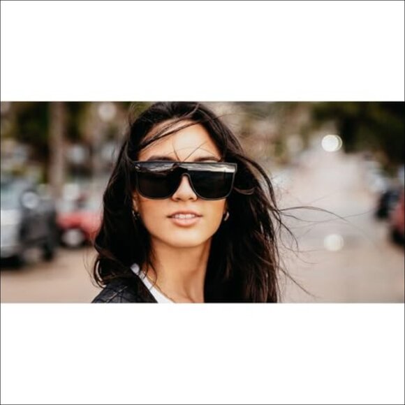 Polarized Sunglasses with Matte Rubberized Frame, Single-Lens Flat-Top Design